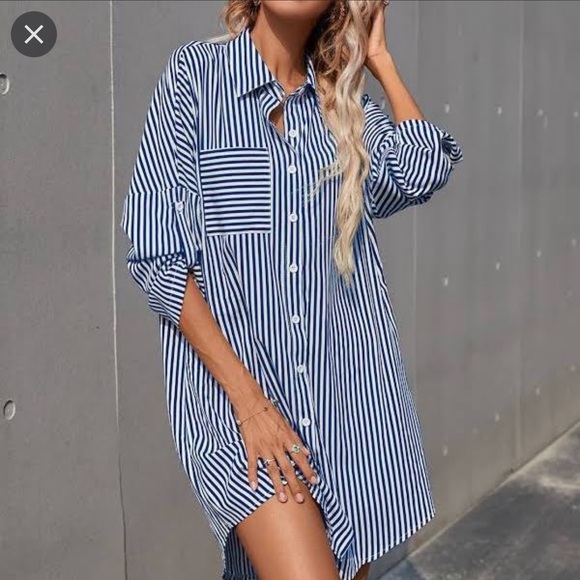 COPY - Striped Button Down Shirt Dress - Picture 2 of 3